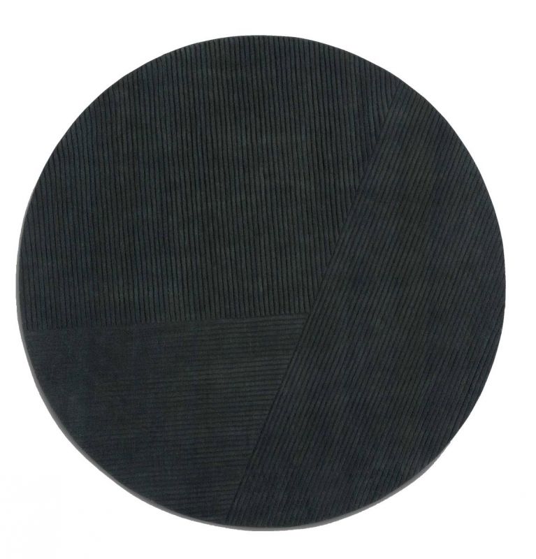 Schwarzer, runder Teppich "Row" mit strukturiertem Design für Wohnzimmer und Schlafzimmer.